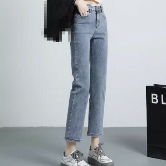 Hot selling high-waisted straight jeans [light blue gray (trousers)] [XS-3XL size] (please contact customer service to confirm the delivery size after placing the order)