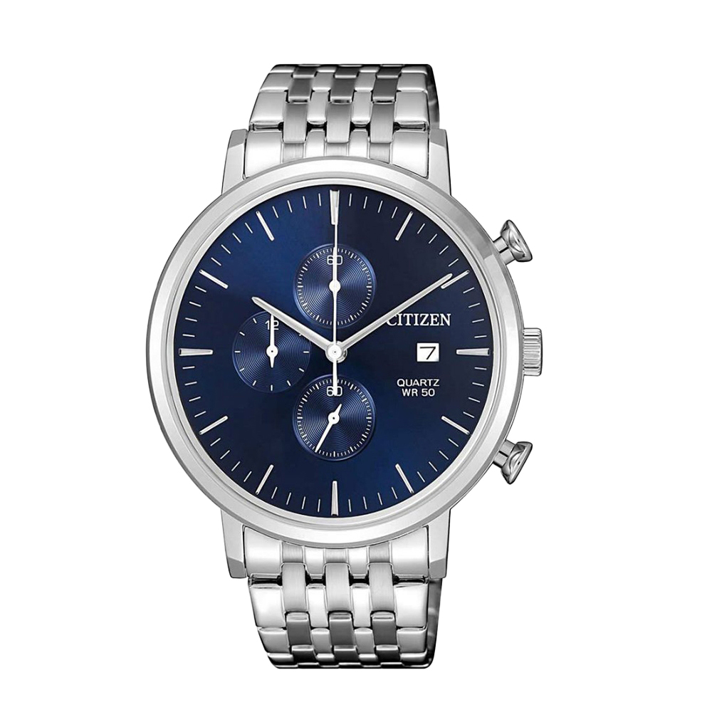 【CITIZEN 星辰】 AN3610-55L 銀藍 商務沉穩 英倫風日系 超霸 三眼 計時 宇宙計型 熊貓 無字 日期 不鏽鋼 手錶