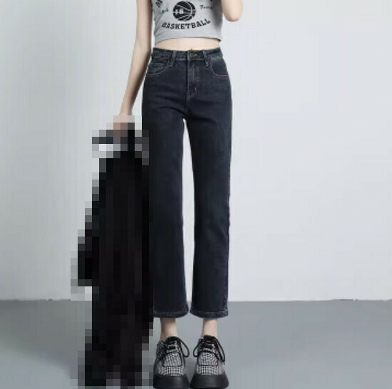 Hot selling high-waisted straight jeans [blue gray (trousers)] [XS-3XL size] (please contact customer service to confirm the delivery size after placing the order)