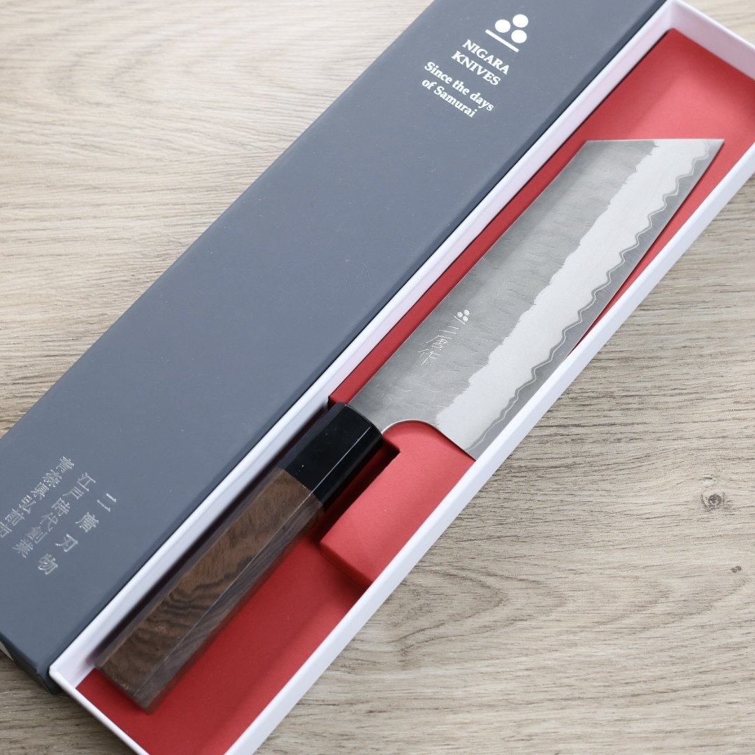 二唐刃物 菜切 165mm 青紙超級鋼 柳葉磨鎚目