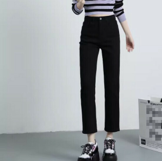 Hot selling high-waisted straight jeans [black (trousers)] [XS-3XL size] (please contact customer service to confirm the delivery size after placing the order)