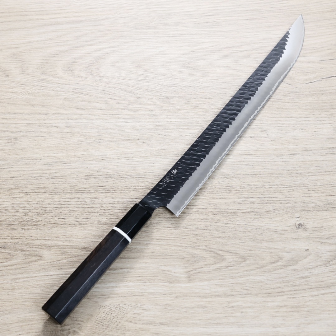 二唐刃物 先丸筋引 300mm SG2 黑打鎚目