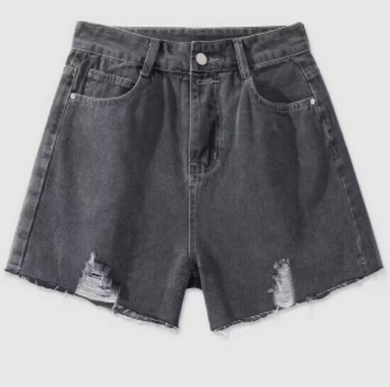 Hot selling ripped A-line denim shorts [grey] [size S-2XL] (please contact customer service to confirm the delivery size after placing the order)