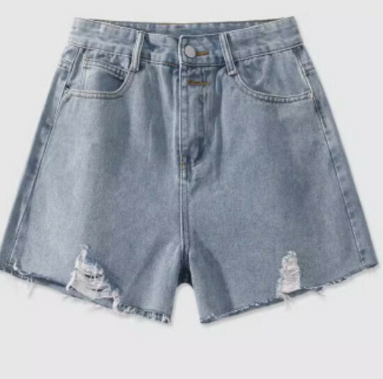 Hot selling ripped A-line denim shorts [retro blue] [S-2XL size] (please contact customer service to confirm the delivery size after placing the order)