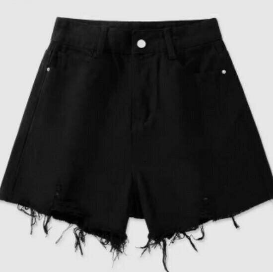 Hot selling ripped A-line denim shorts [black] [S-2XL size] (please contact customer service to confirm the delivery size after placing the order)