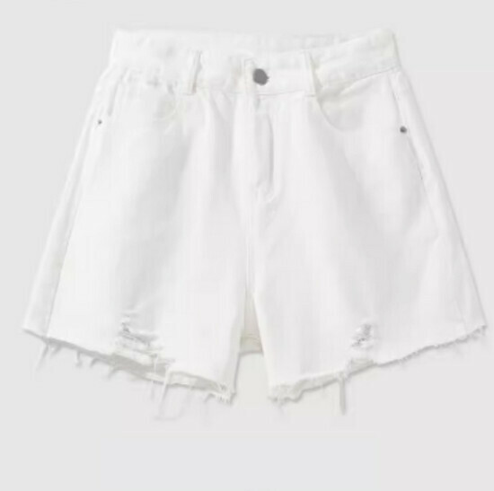 Hot selling ripped A-line denim shorts [white] [S-2XL size] (please contact customer service to confirm the delivery size after placing the order)