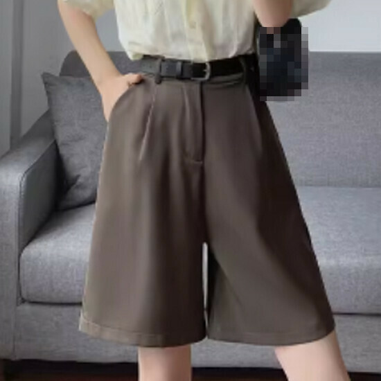 熱賣高腰闊腿西裝短褲【卡其色】【S-2XL碼】（下單後請聯絡客服確認發貨尺碼）