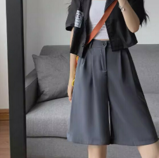 熱賣高腰闊腿西裝短褲【淺灰色】【S-2XL碼】（下單後請聯絡客服確認發貨尺碼）
