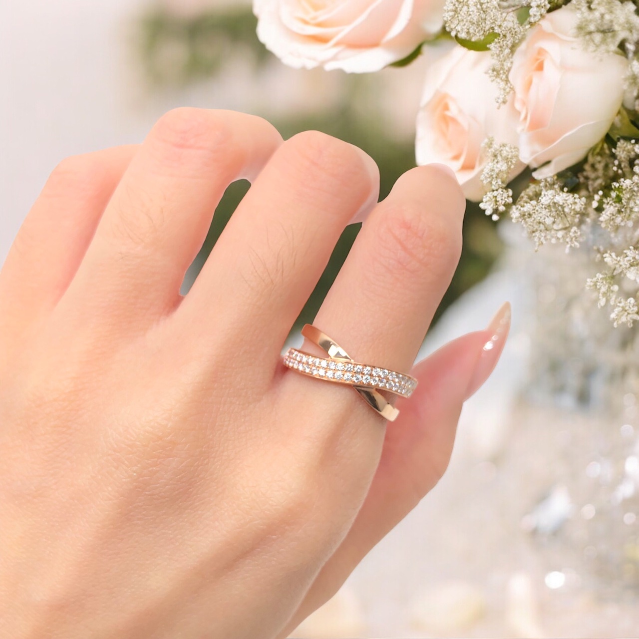 【14K玫瑰金 鑽石女戒】