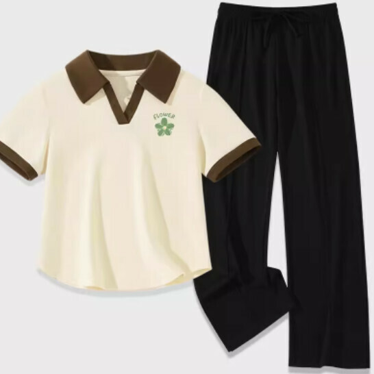 Hot Selling Ice Silk Slit Pants Two-piece Set [Milk White (Qingyahua) + Black Pants] [S-2XL Size] (Please contact customer service to confirm the delivery size after placing the order)