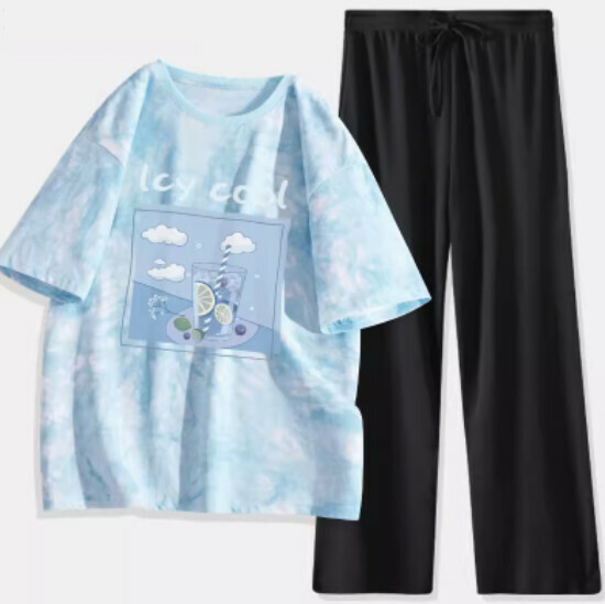 Hot-selling tie-dye short-sleeved two-piece set [Blue (Ice Lemon Blueberry) + Black Pants] [S-XL] (please contact customer service to confirm the delivery size after placing the order)