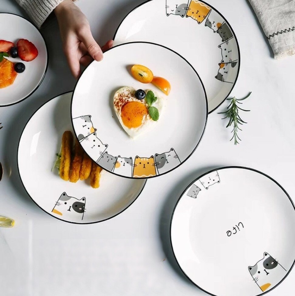 喵星人創意黑邊餐盤(4件組)