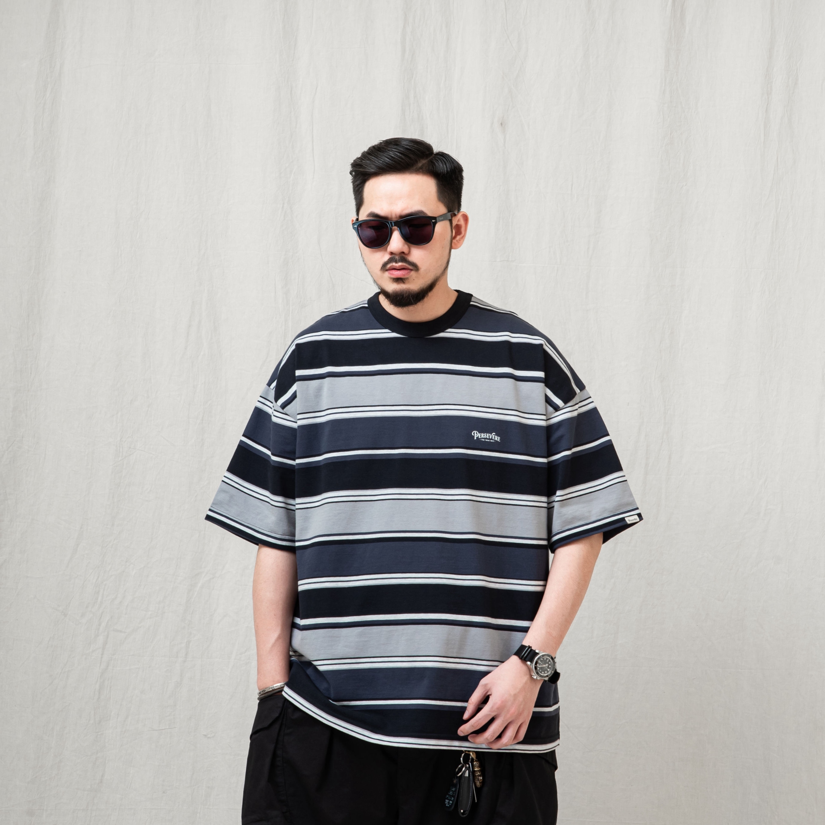 PERSEVERE GRADIENT STRIPE T-SHIRT - ORANGE & BROWEN STR