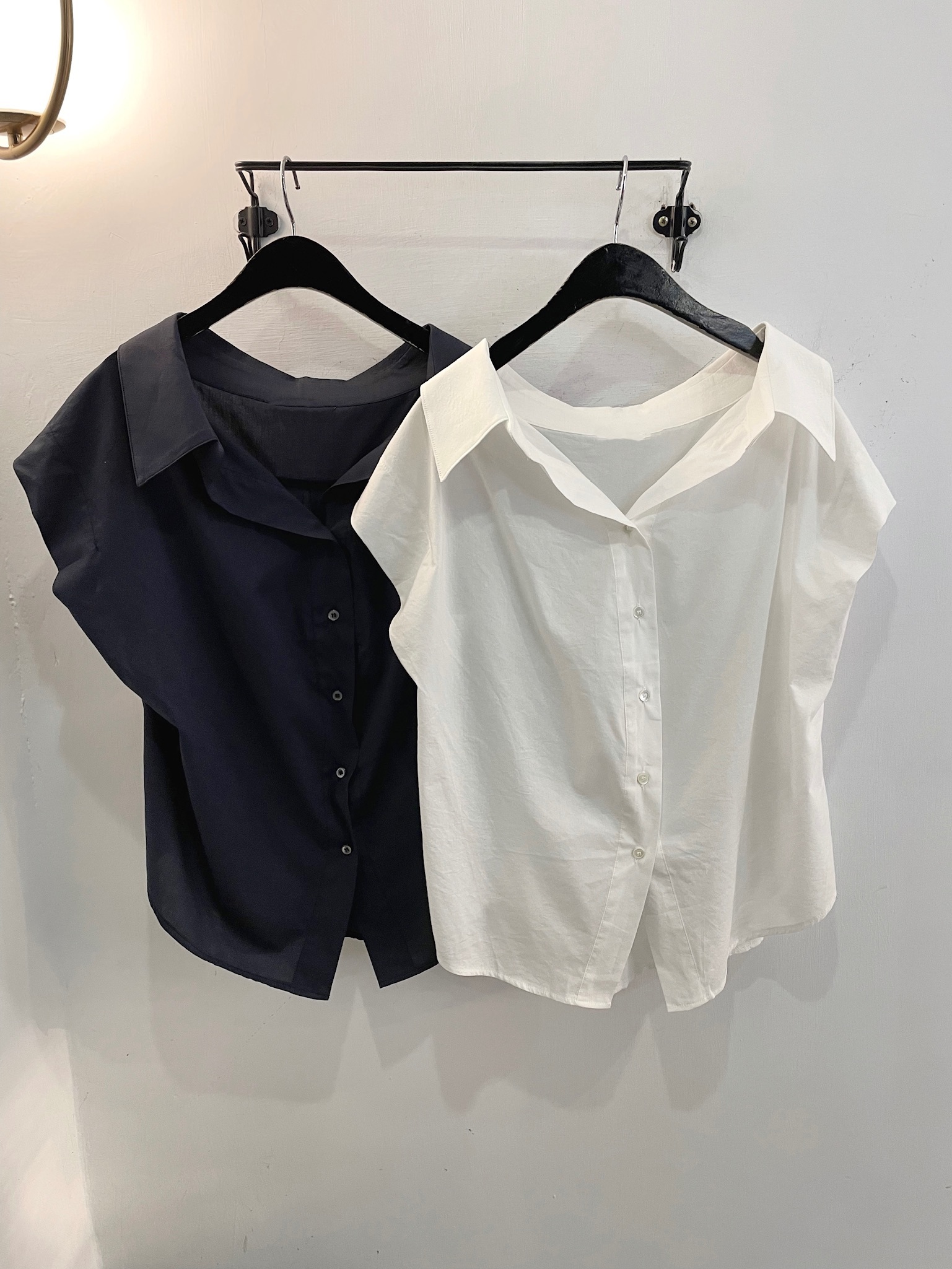 大翻領挺布半袖襯衫