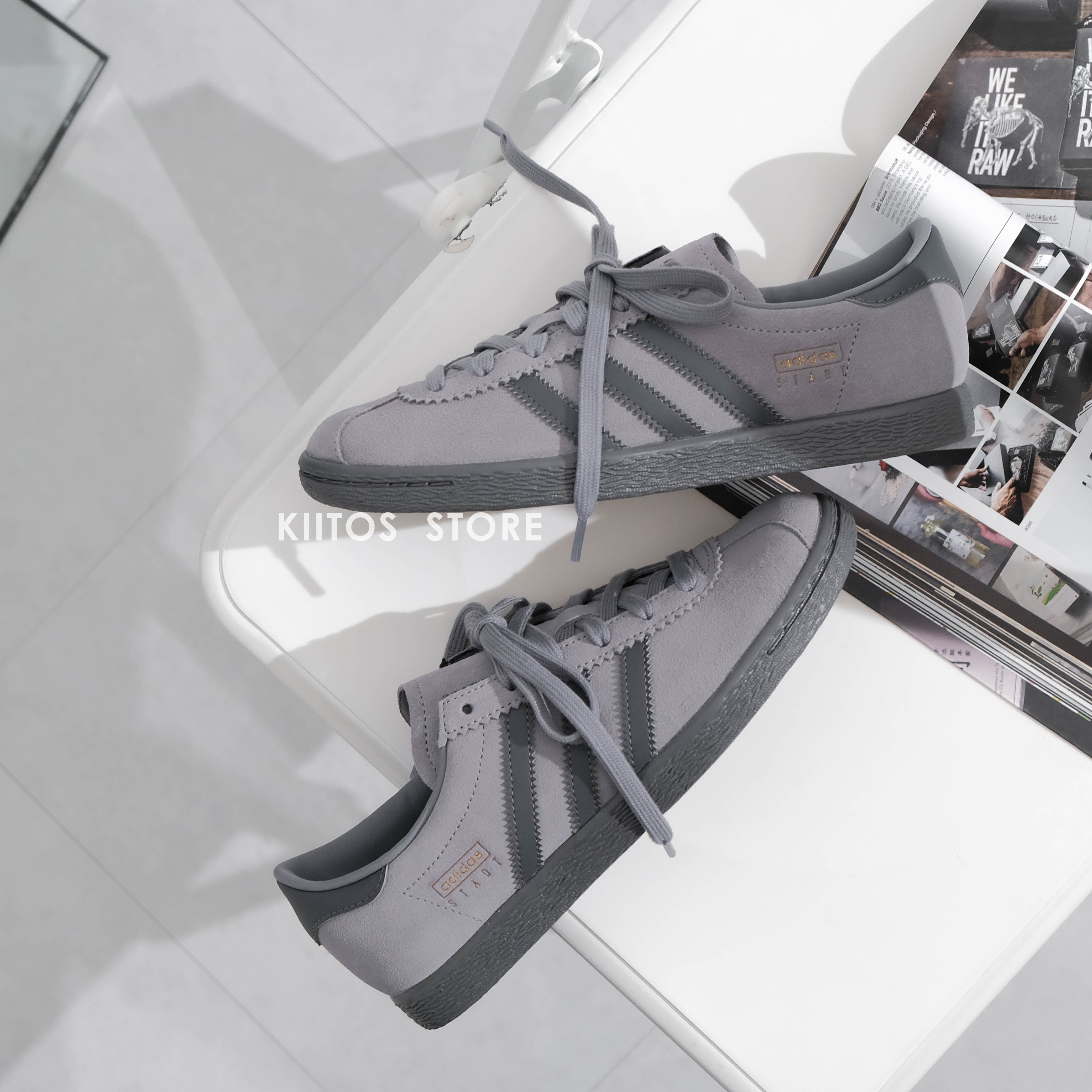 ADIDAS ORIGINALS STADT 碳灰 T頭鞋 扁鞋 低筒休閒鞋 JI1880