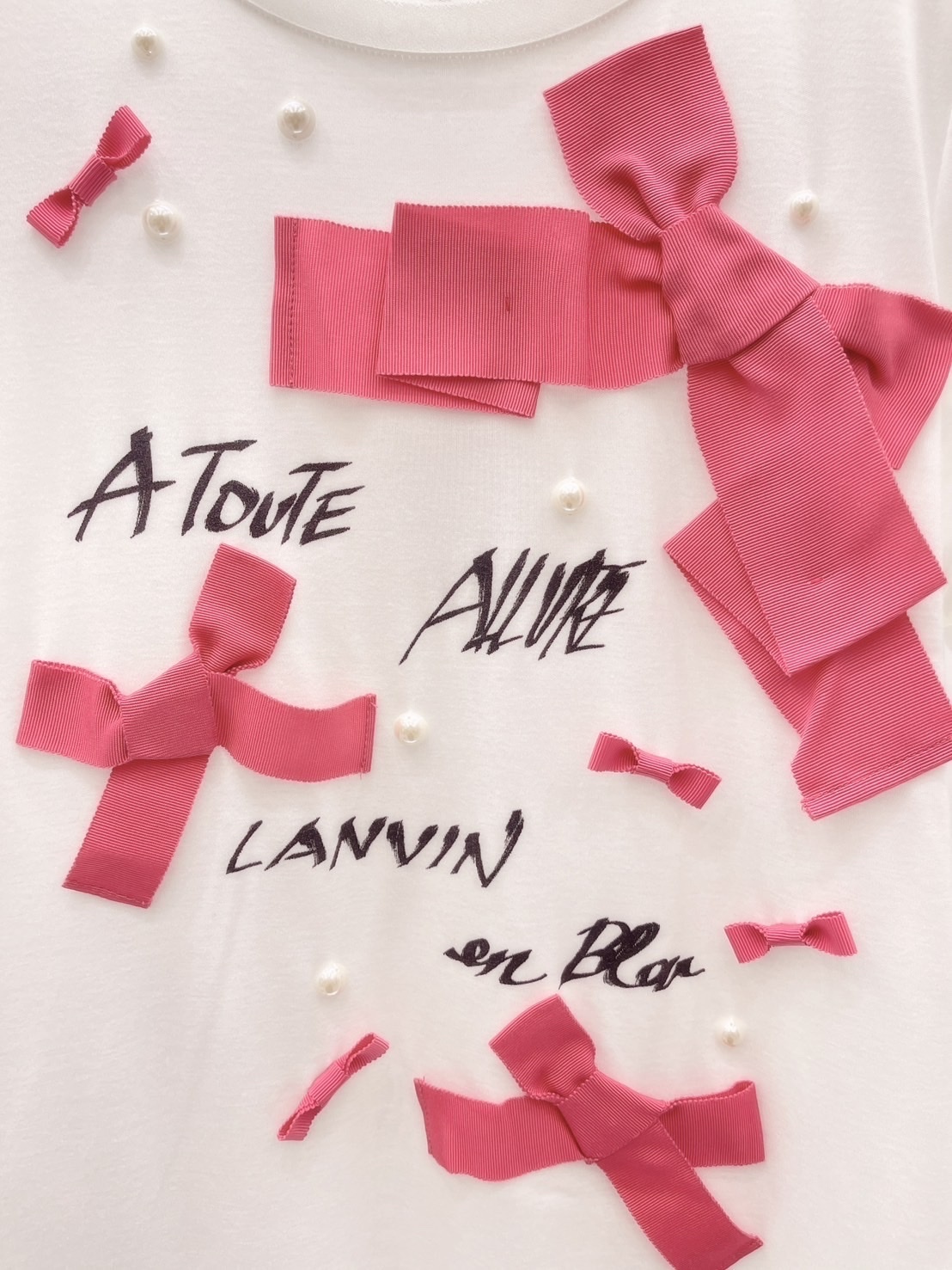 Lanvin蝴蝶結珍珠棉T