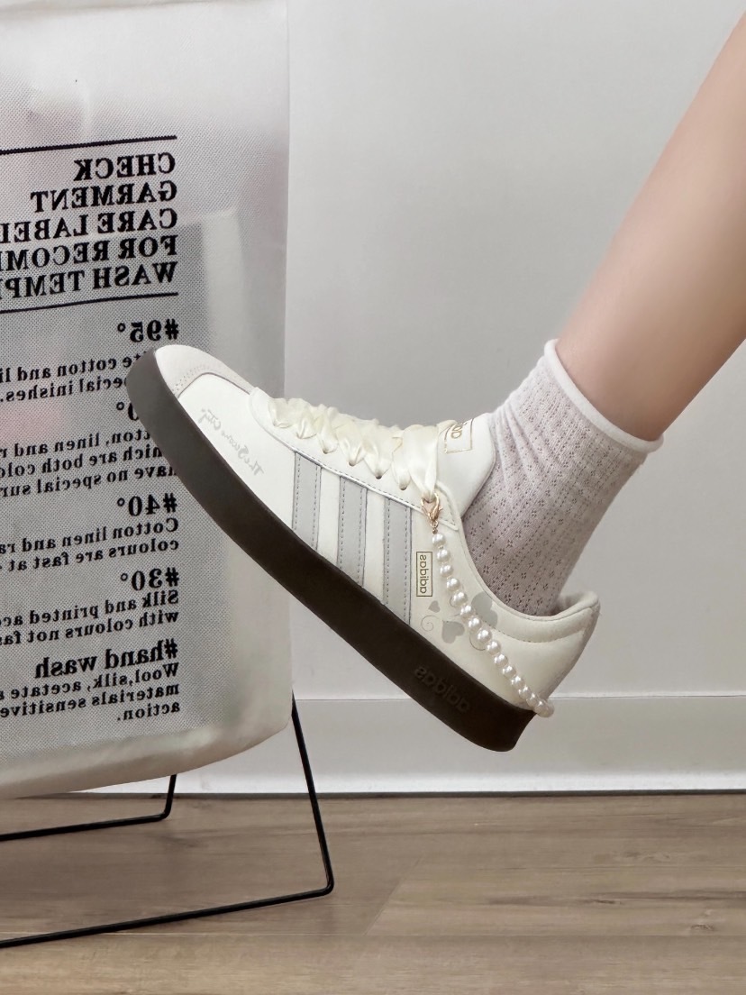 ADIDAS NEO COURT VL 芭蕾珍珠 絲綢鞋帶 JI0497(Team321-梦中圆舞曲)