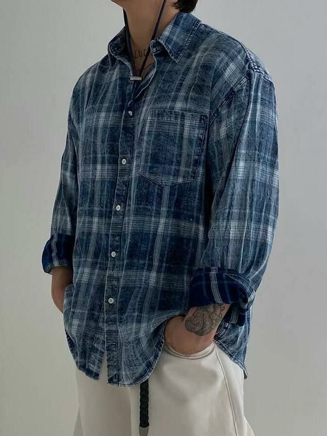 格仔長袖恤衫 taptaptap-042S