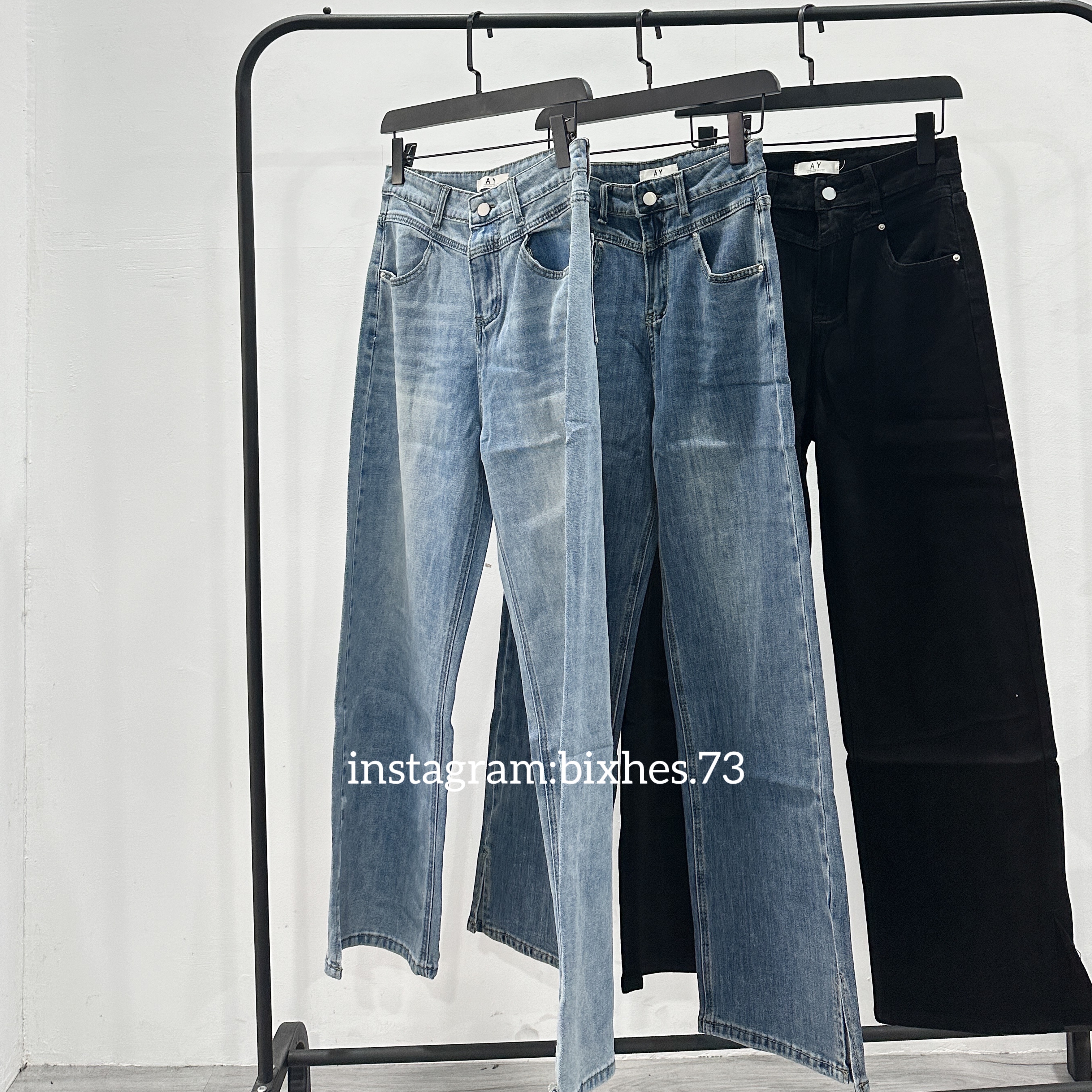 高腰彈力小開岔直筒褲(E00092)