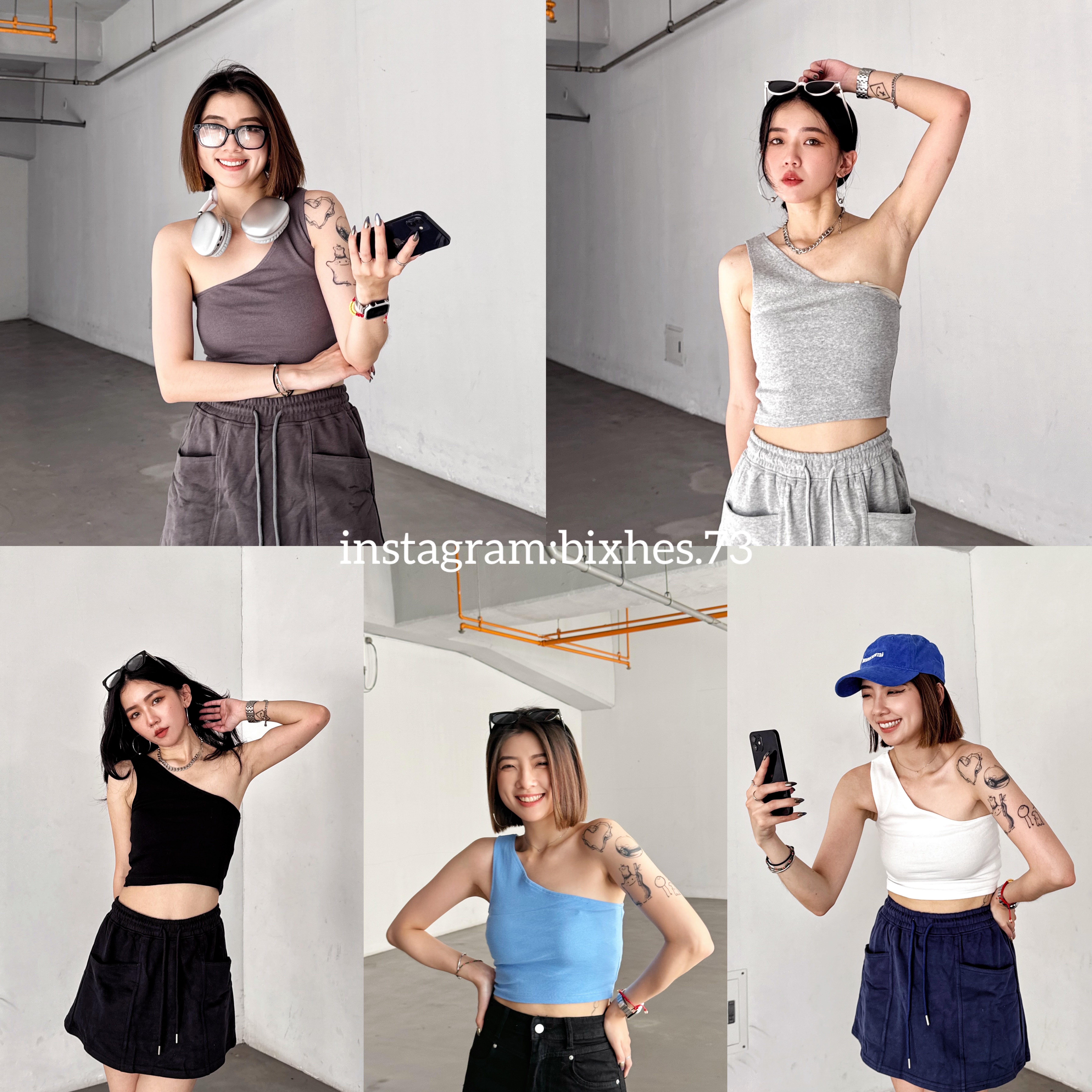 單肩螺紋短版背心(C00069)