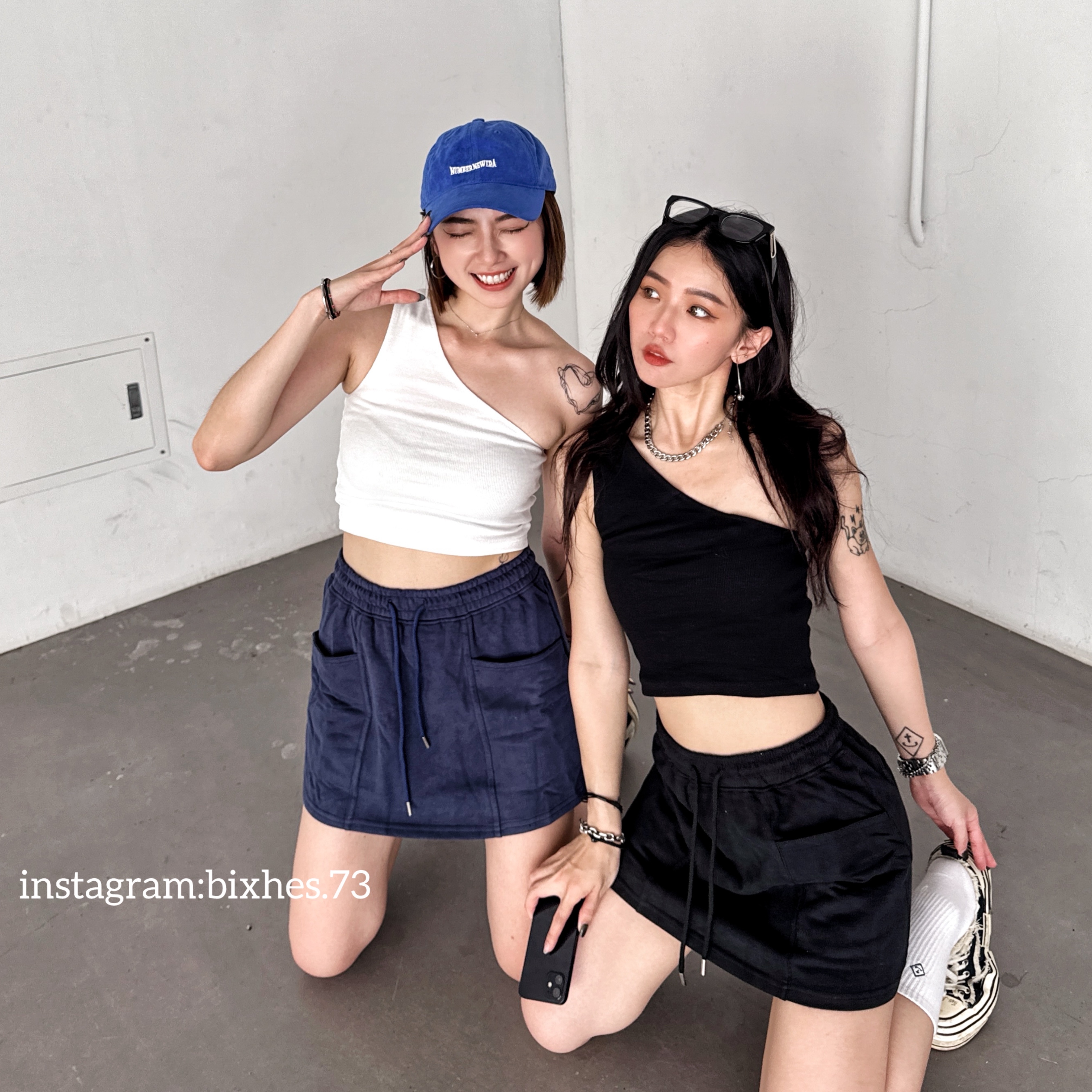 高質感抽繩大口袋棉短裙(D00032)