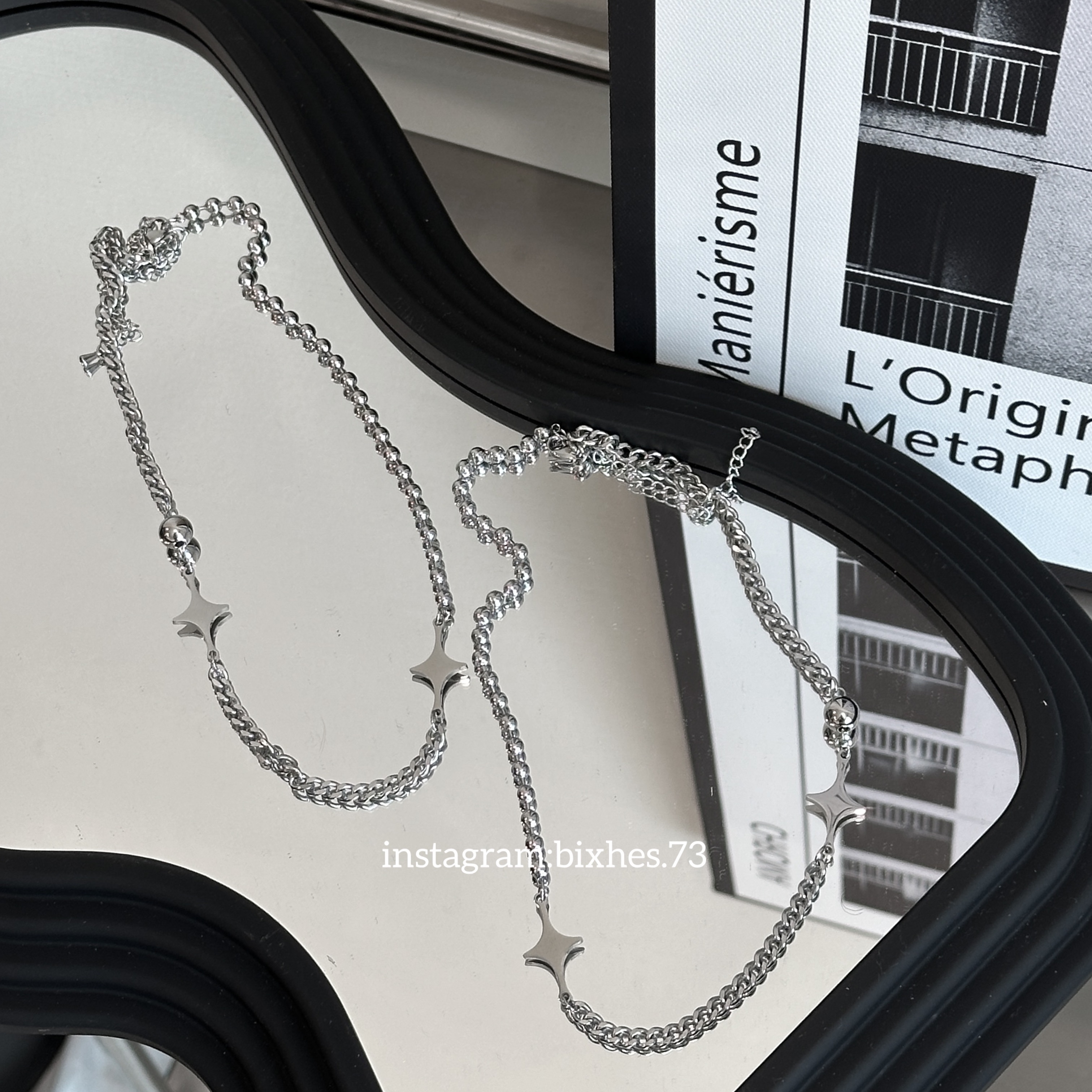 金屬圓珠拼星項鍊(K00070)