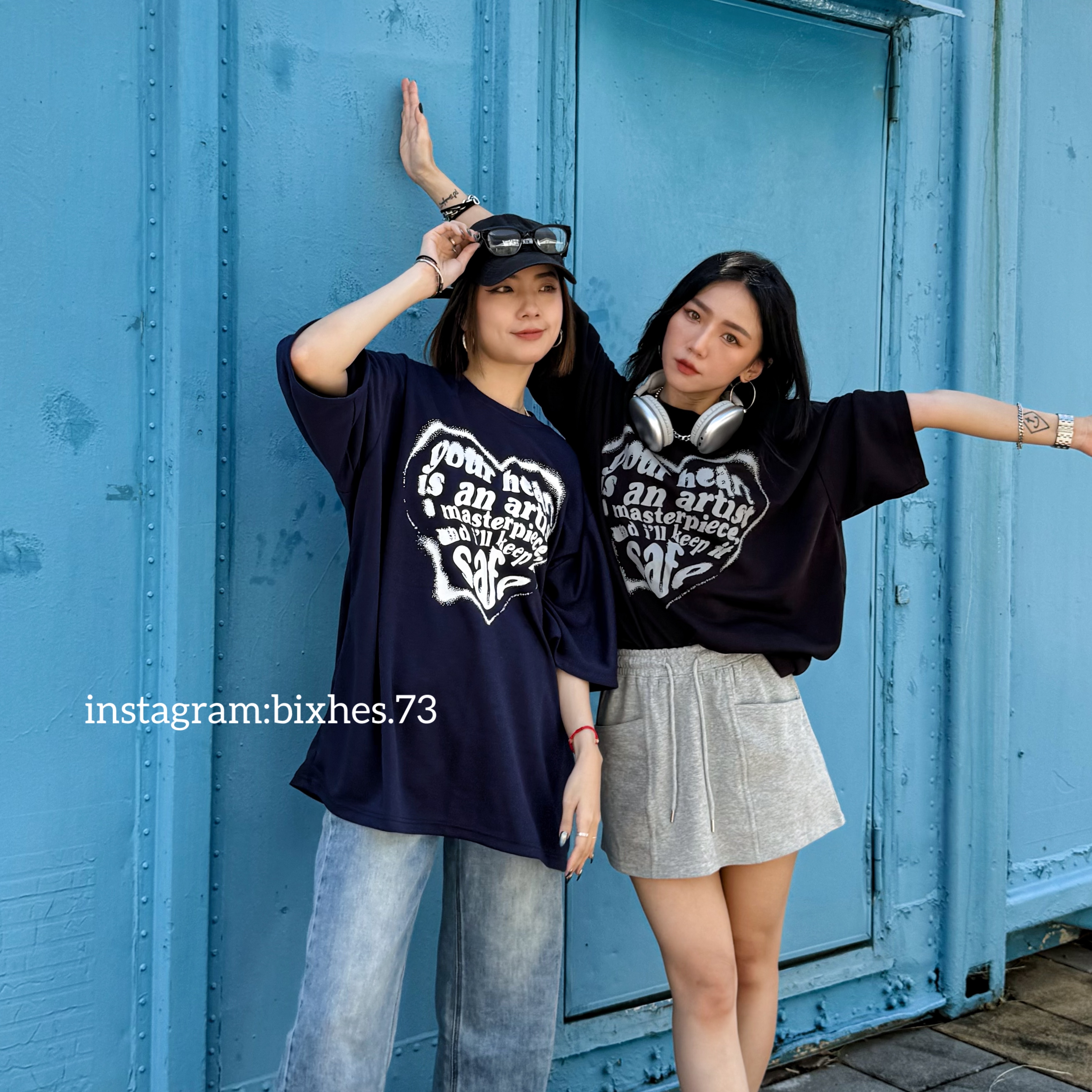 噴漆愛心寬版短T (A00078)