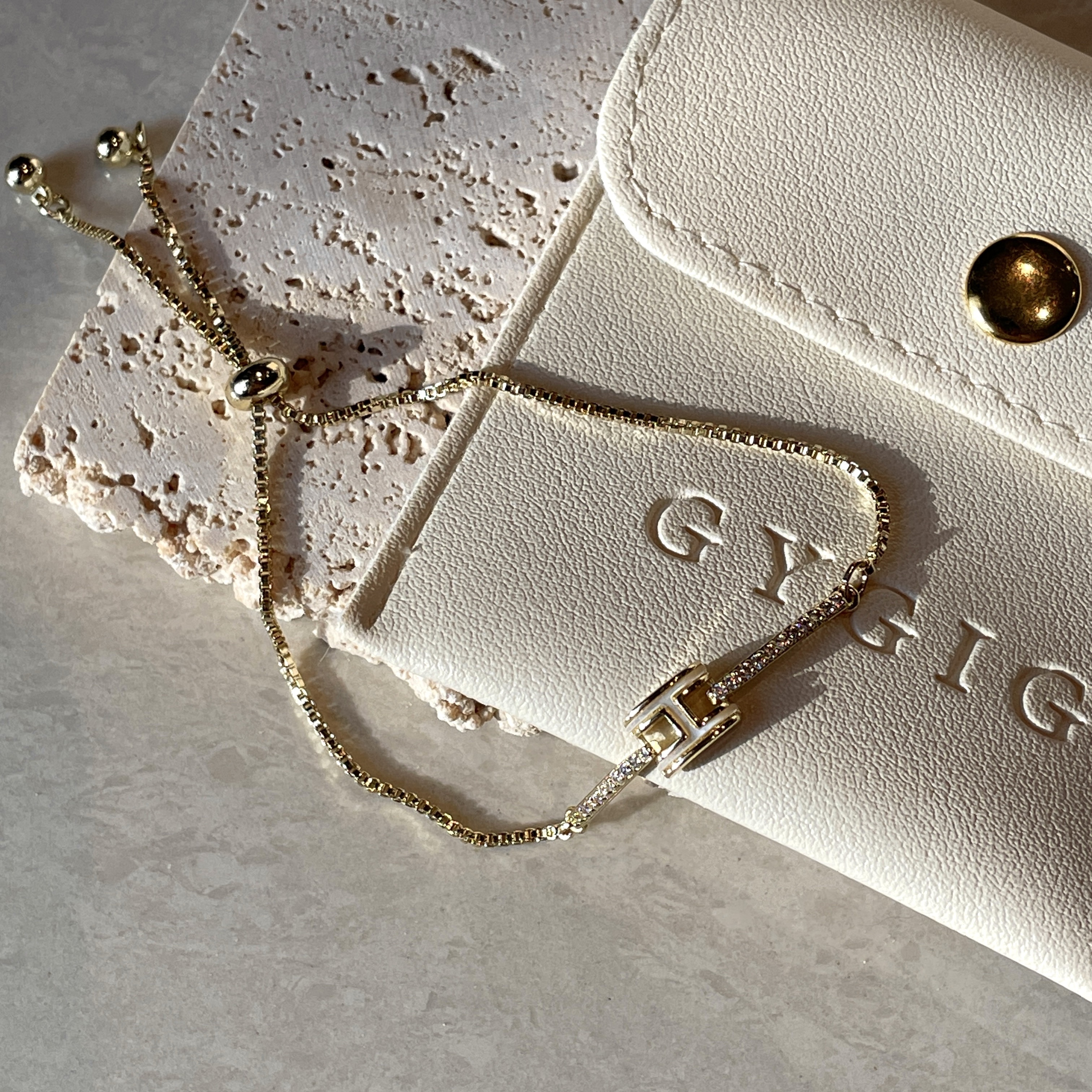 H神仙白玉貝 夢幻晶透金鑽抽拉手鍊