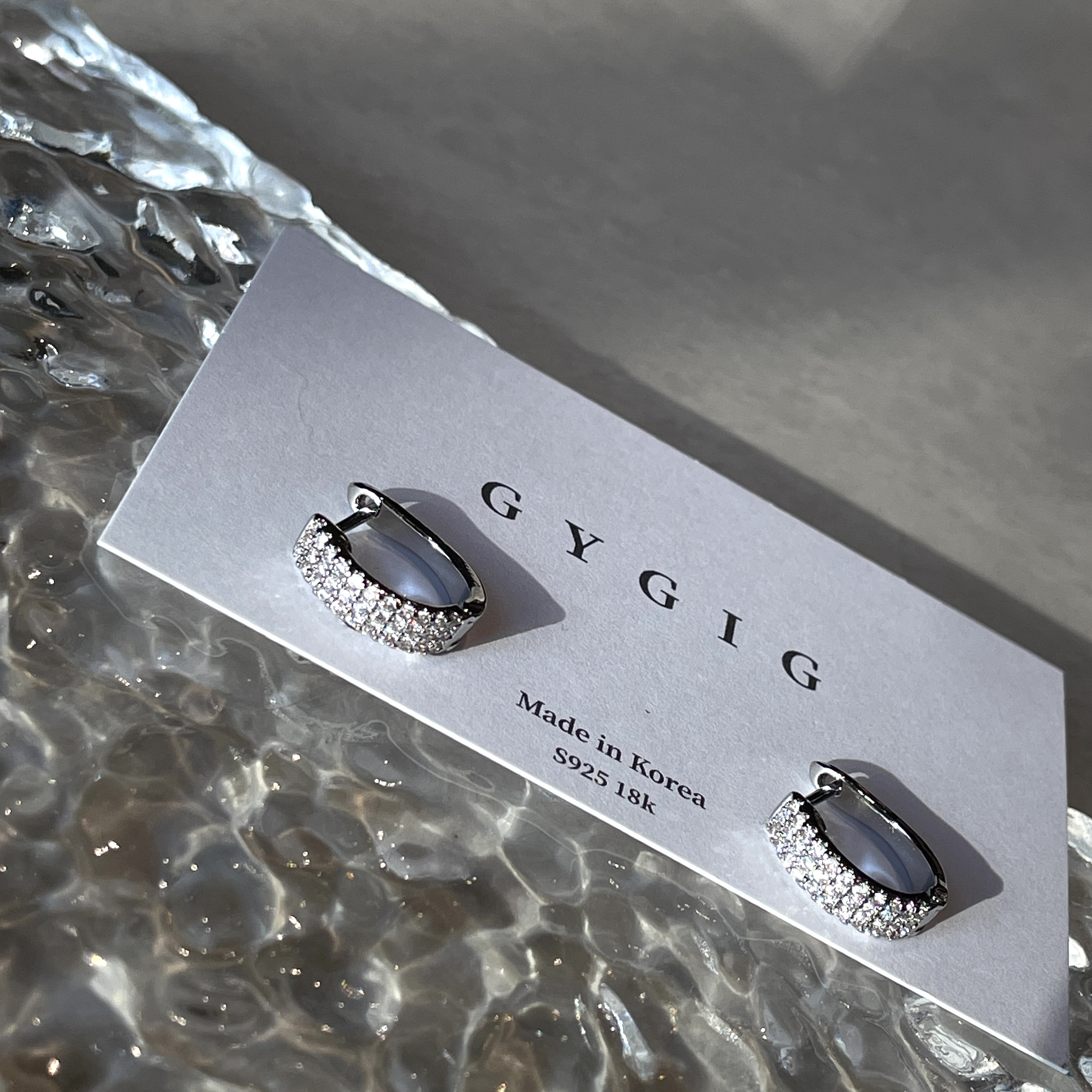 高級巨閃bling 18k三排銀水鑽耳釦釘