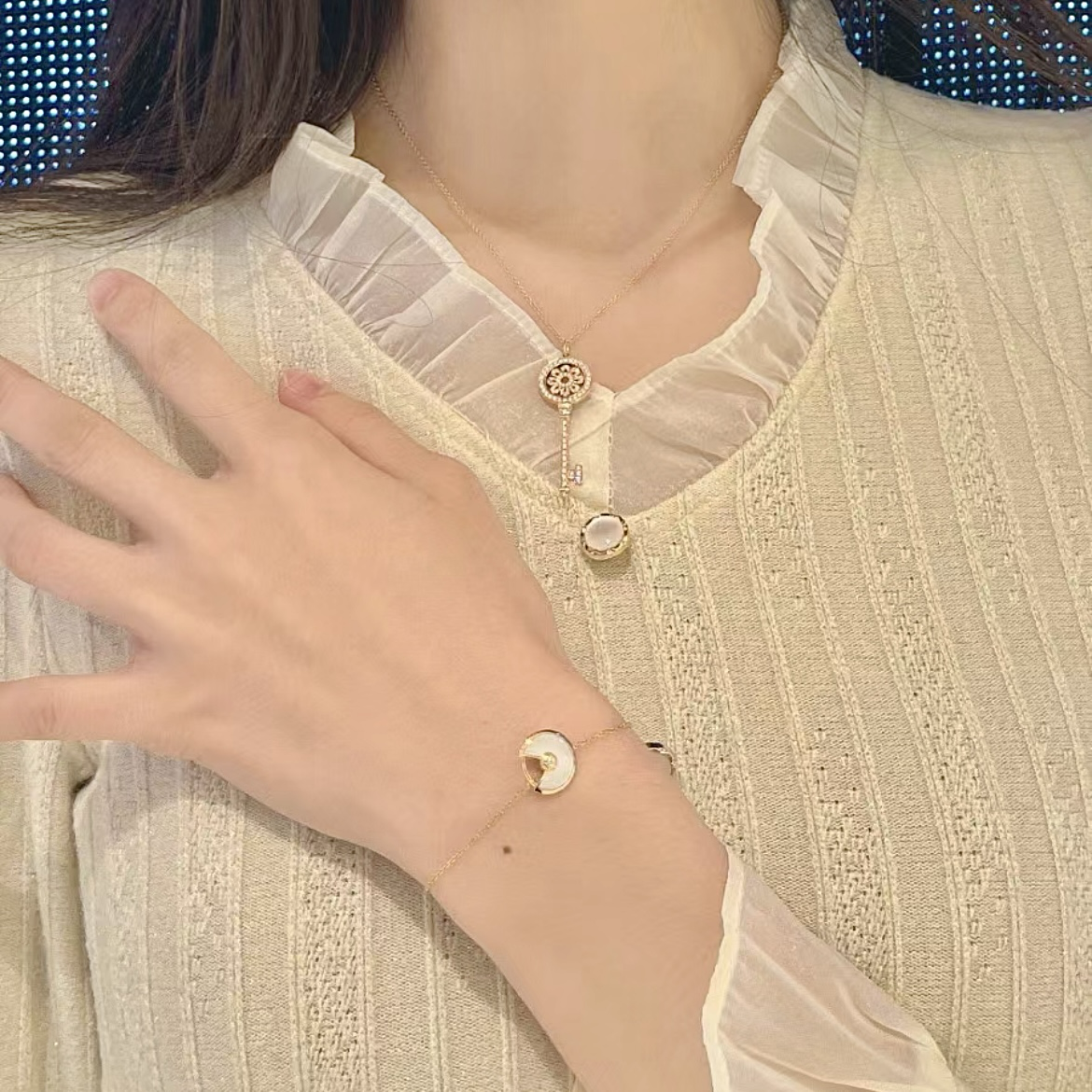 18k Ti”keys太陽花滿鑽鑰匙定製項鍊