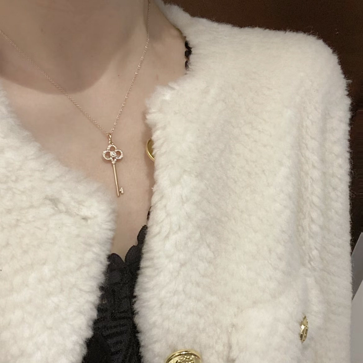 18k Ti”keys皇冠鑲鑽鑰匙定製項鍊