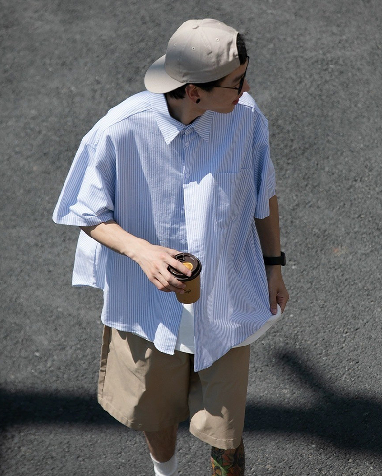 韓國直條紋短襯衫