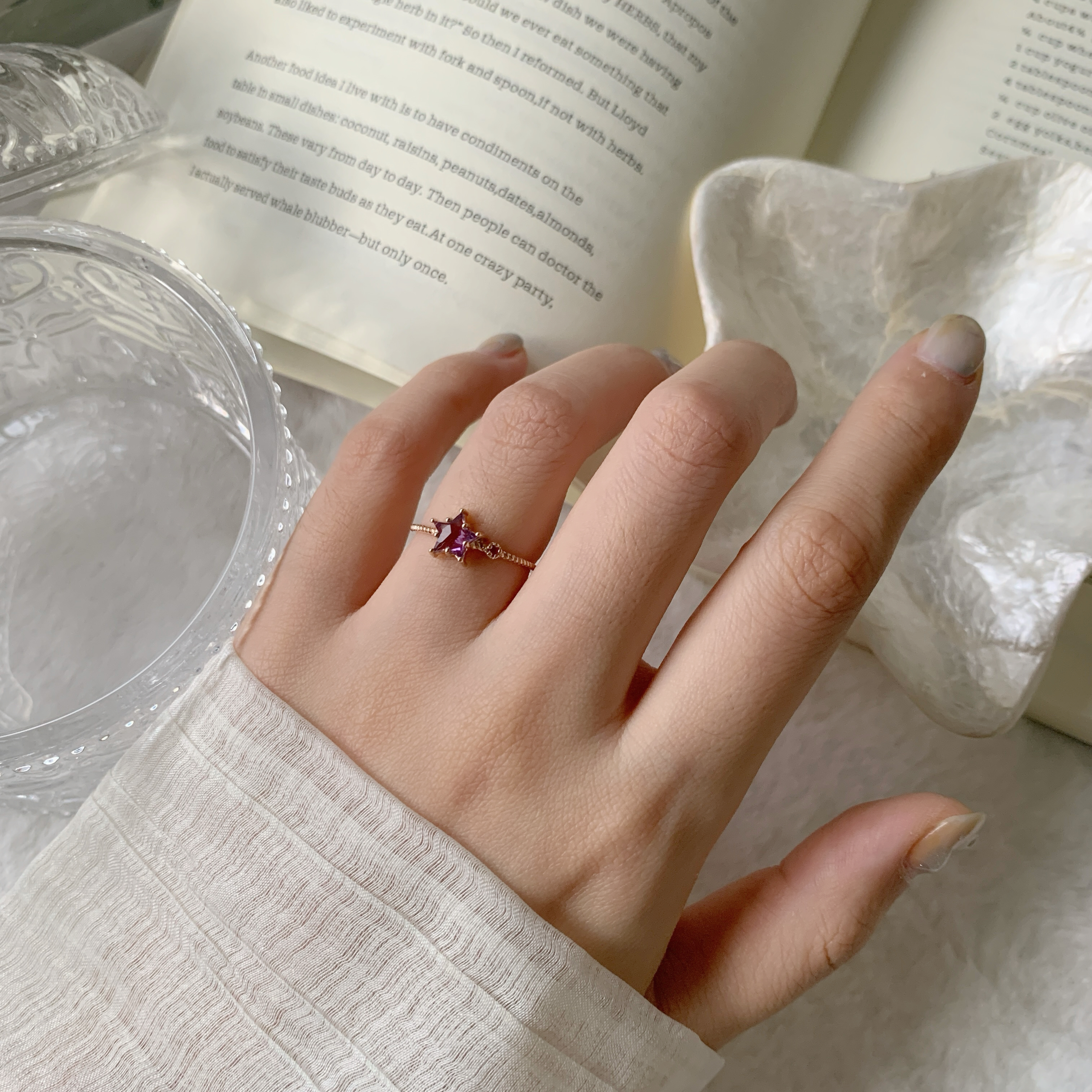 爪鑲星星紫水晶紅寶石戒指