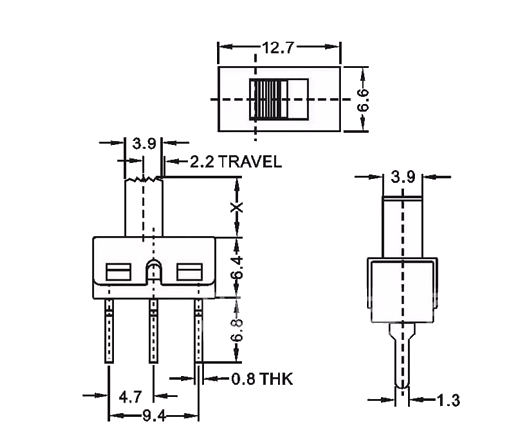【UCI電子】(1-9)  SS12D06G5撥動開關 立式3腳2檔 柄高5MM彎腳