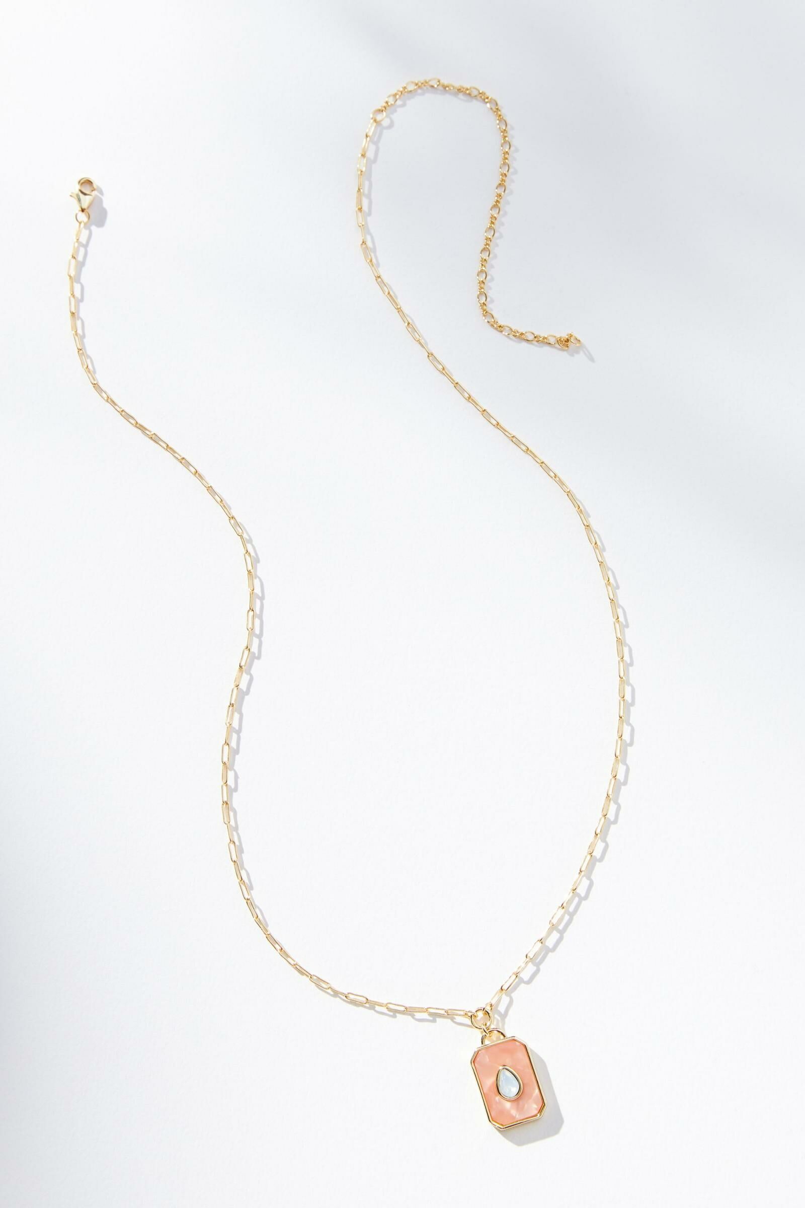 Boho Peach 蜜桃色美國礦石復古金色項鍊