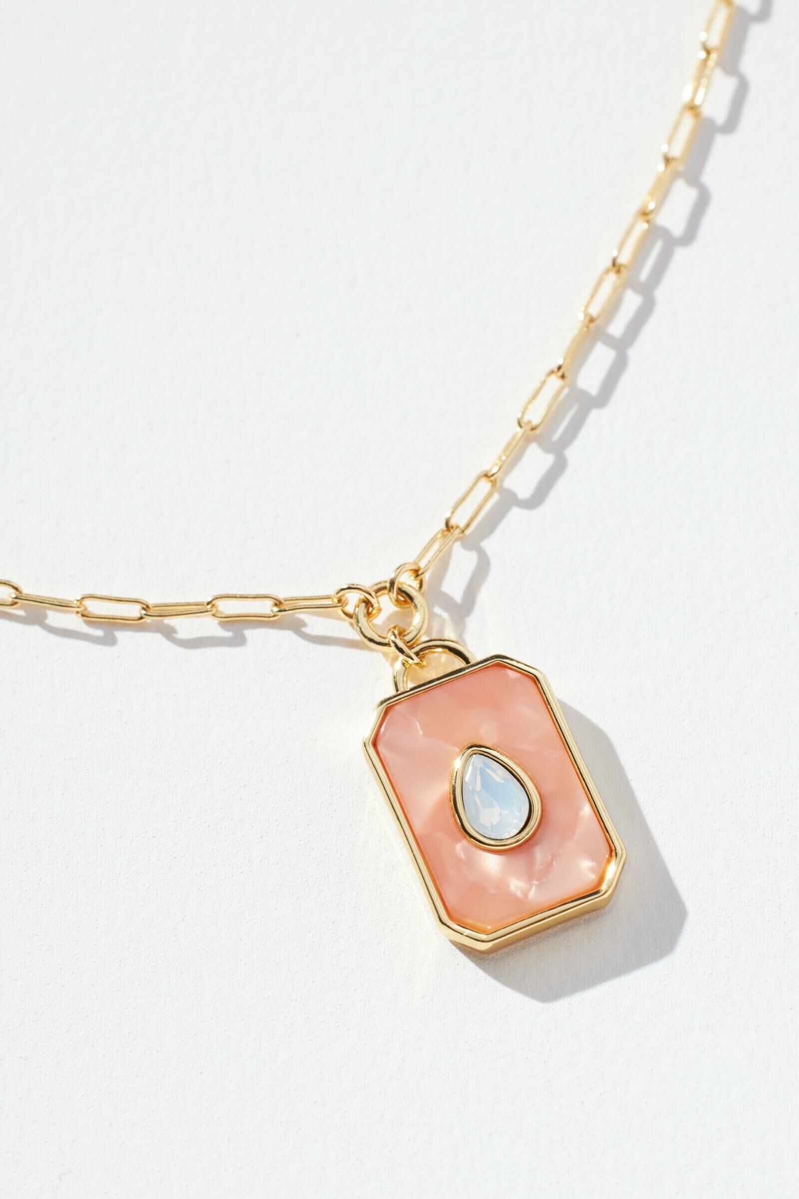 Boho Peach 蜜桃色美國礦石復古金色項鍊