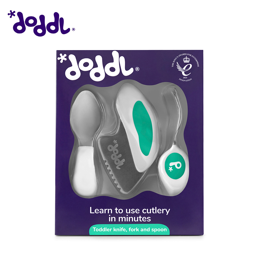 【doddl】英國人體工學秒拾餐具 - 兒童學習餐具 3 件組 - 湖水綠
