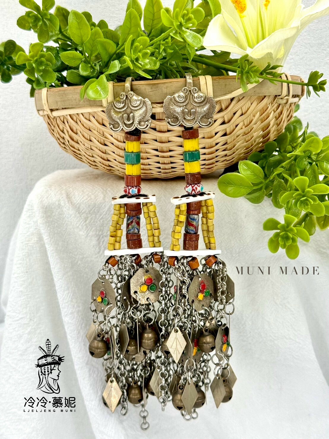 Muni-No.1傳統花珠貿易古珠鏈條墜飾17cm