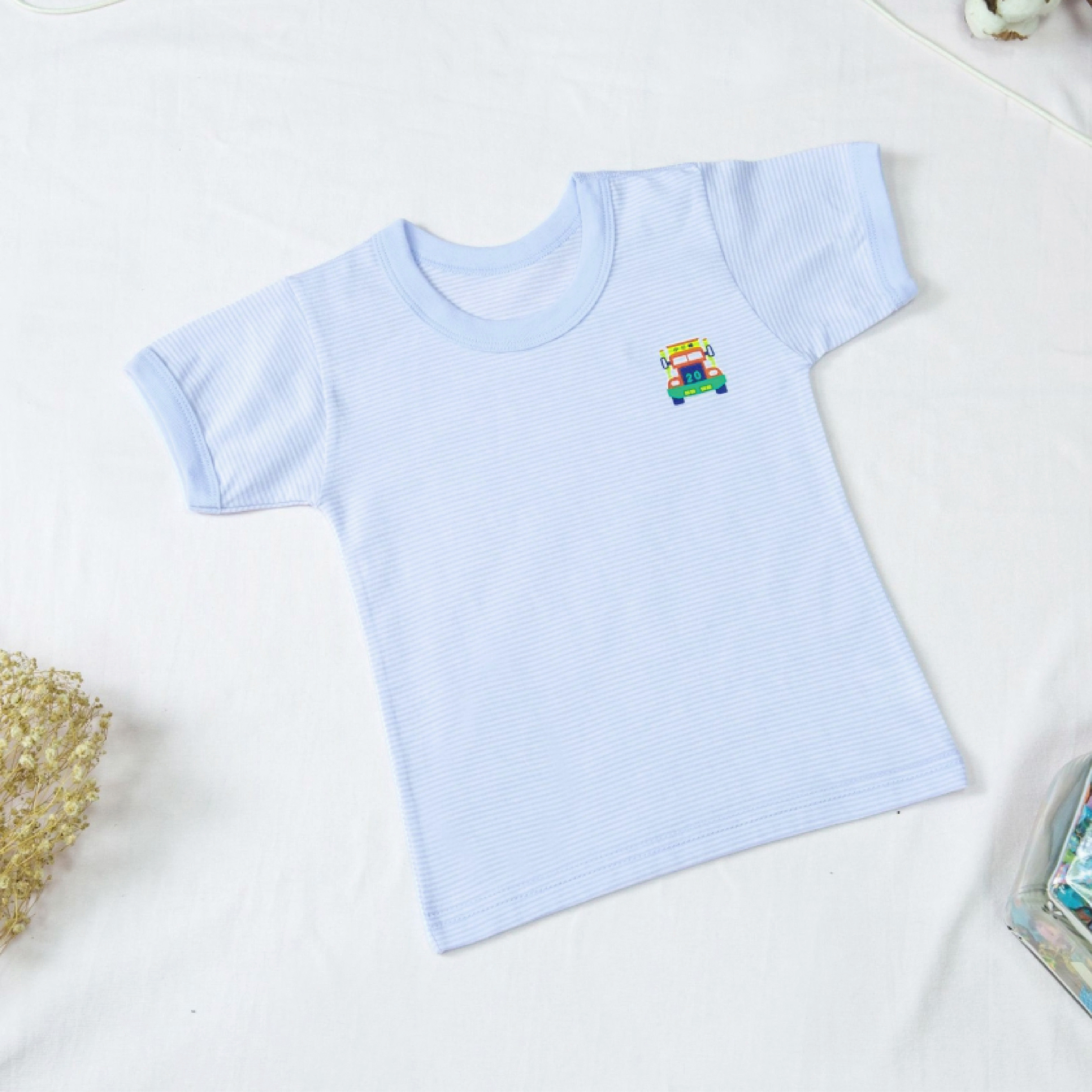 小三福 三福 100%純棉兒童單面短袖小汗衫（條紋）