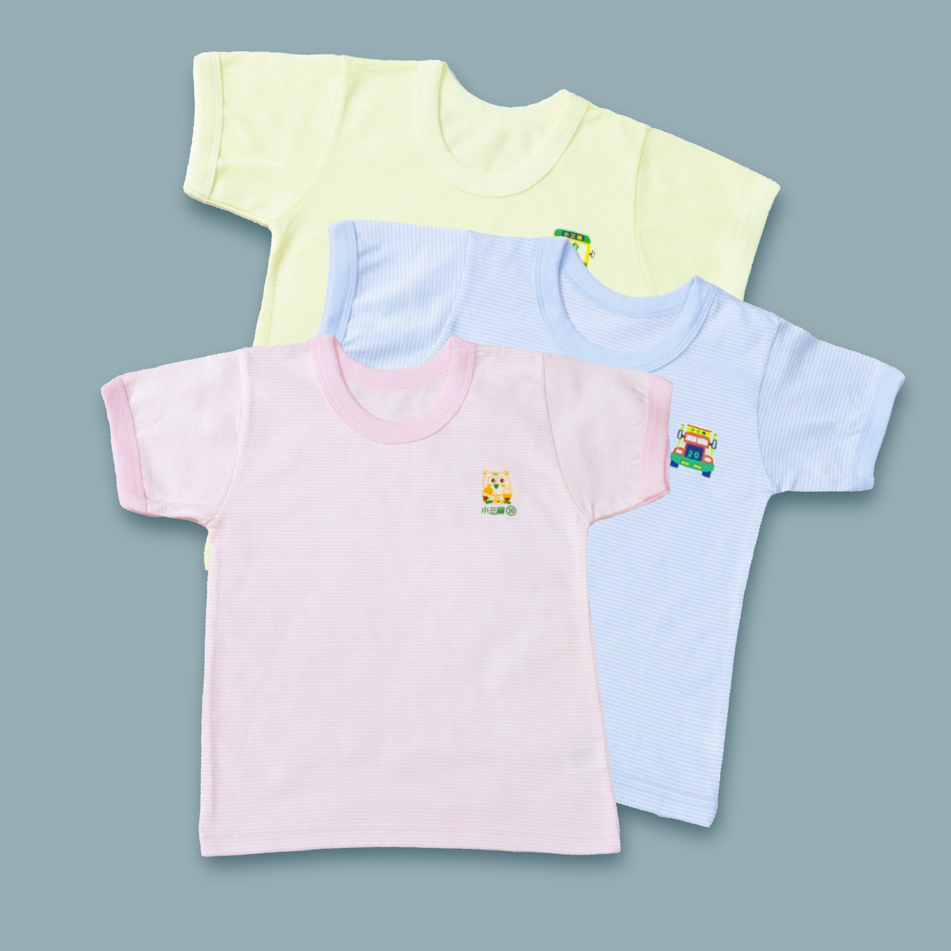 小三福 三福 100%純棉兒童單面短袖小汗衫（條紋）