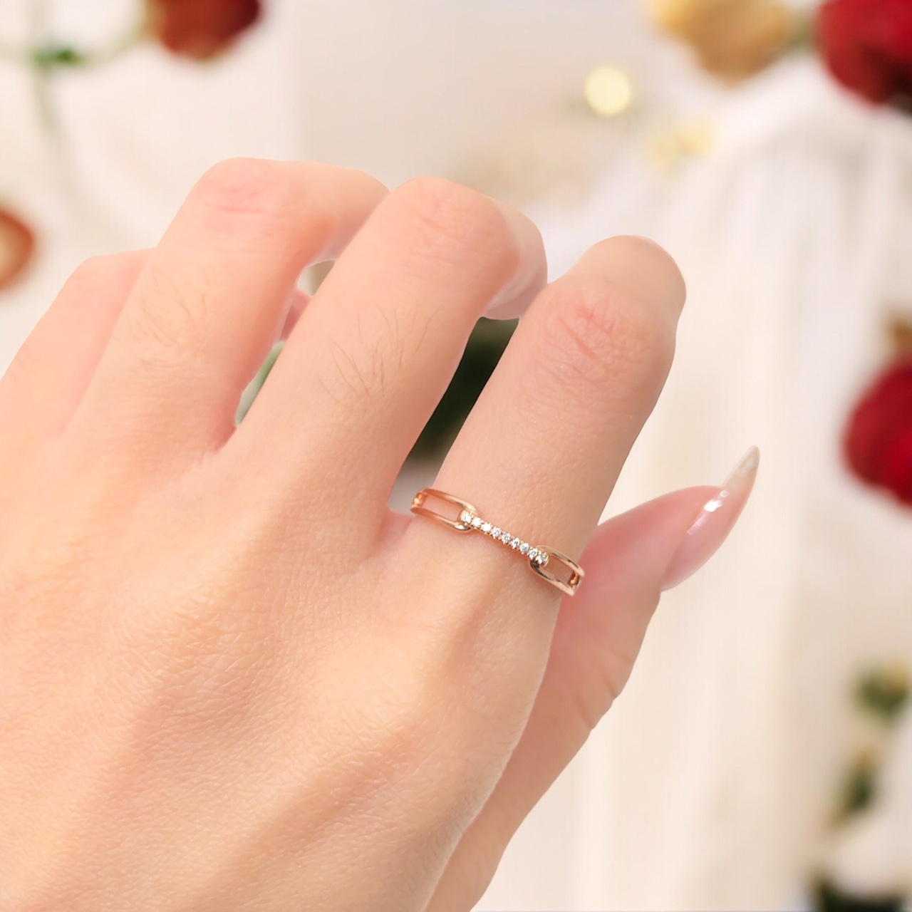 【14K玫瑰金 鑽石女戒】