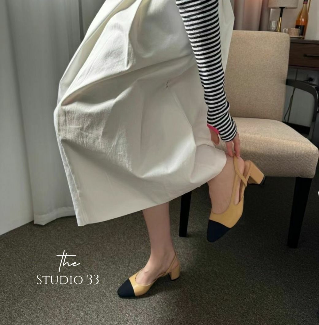 復古粗跟小香風包頭涼鞋(羊皮)