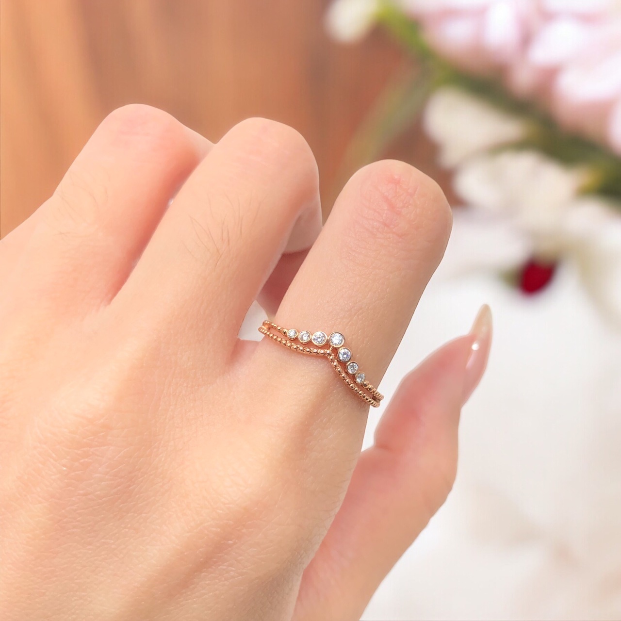 【14K玫瑰金 鑽石女戒】