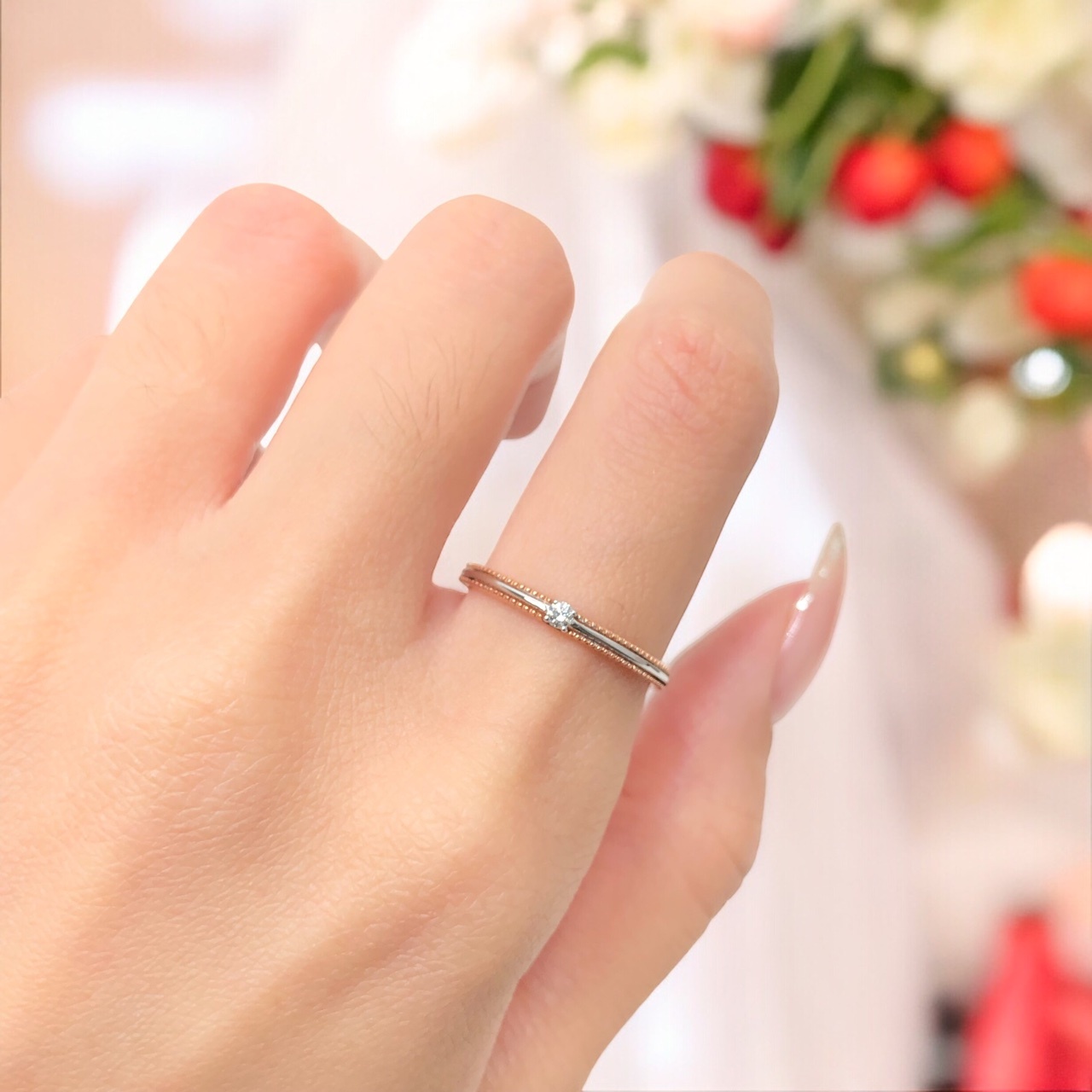 【14K雙色K金/玫瑰金白金  鑽石女戒】