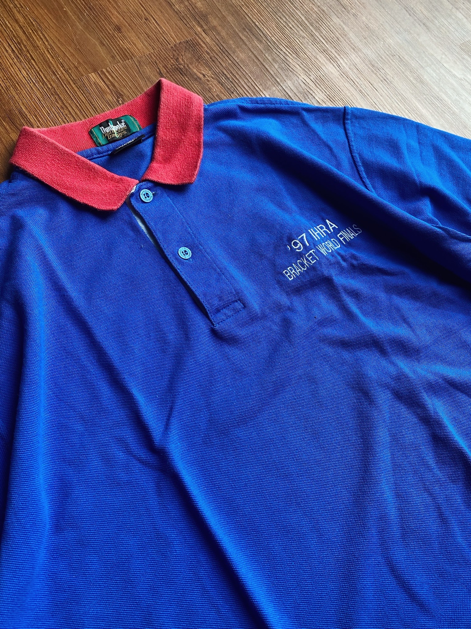 Vintage POLO Shirt/古著80-90s USA Norwalk Raceway Park藍紅POLO 衫