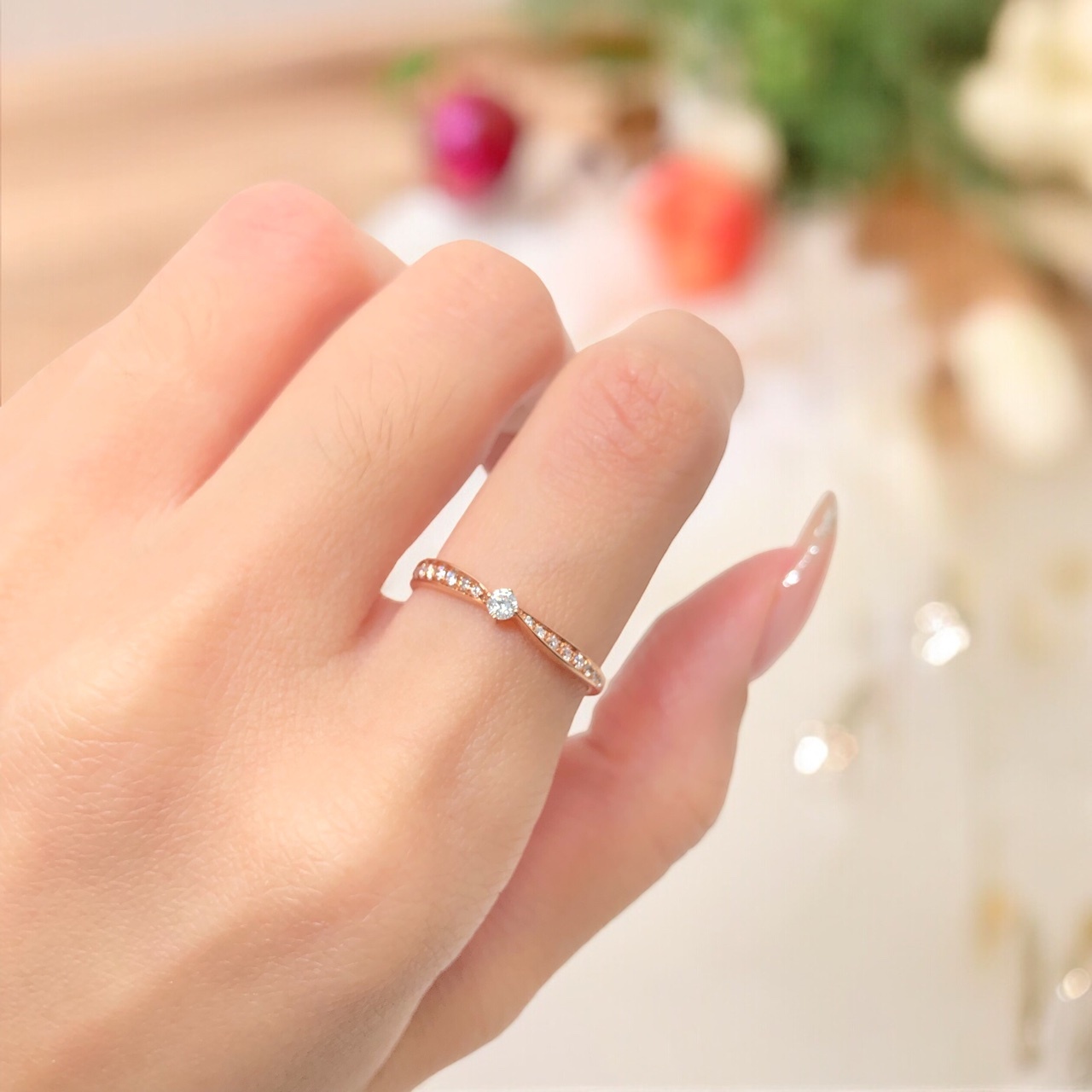 【14K玫瑰金 鑽石女戒】