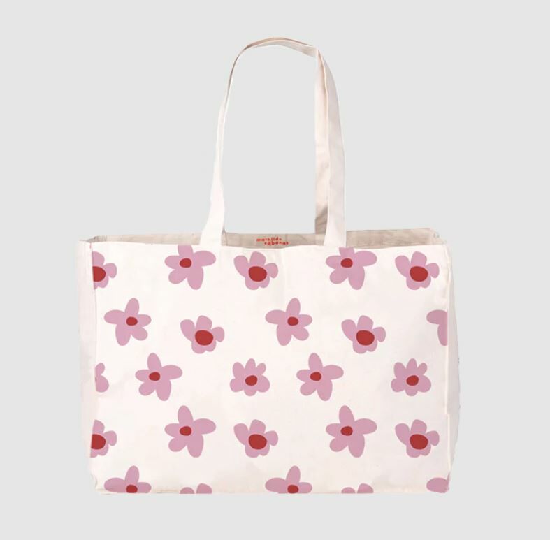 Mathilde cabanas 大容量小花帆布袋 Pink flower tote