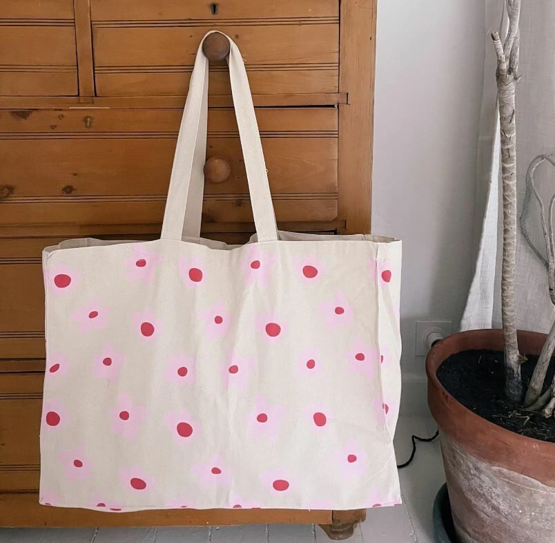 Mathilde cabanas 大容量小花帆布袋 Pink flower tote