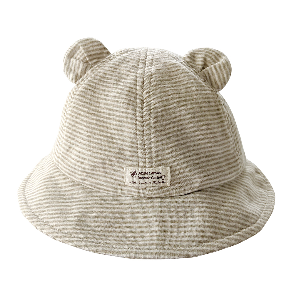 有機棉羅紋布熊耳漁夫帽-綠條 | 藍天畫布有機棉