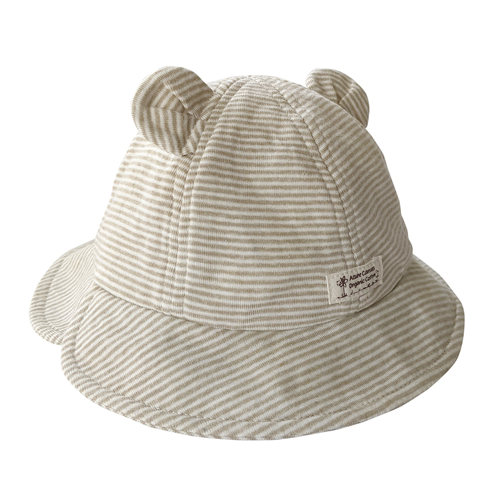 有機棉羅紋布熊耳漁夫帽-綠條 | 藍天畫布有機棉